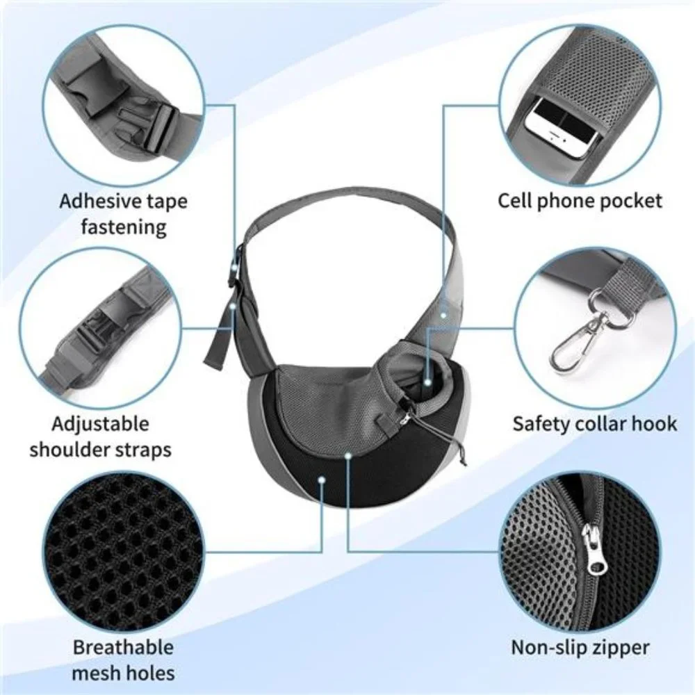 Pet Dog Sling Carrier Large Pocket Adjust Strap Anti-Falling Design Breathable